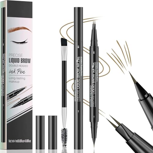 Microblading Augenbrauenstift, 2-in-1 Dual-Ended Augenbrauenstift mit 2-Zinken-Micro-Gabelspitzen & Präzisionsbürste, 3D Wasserfest Eyebrow Pencil Kann Leicht Natürliche Augenbrauenfarbe (Hellbraun) von Ceboic