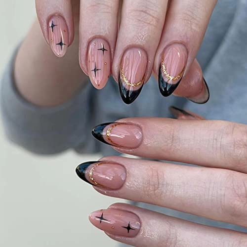 Press on Nail Künstliche Nägel, 24 Stück Mandel Kunstnägel Nägel Zum Aufkleben Kurz Französische Kunstnägel, Glossy Oval Glitzer Acryl Fingernägel Fake Nails für Frauen Mädchen von Ceboic