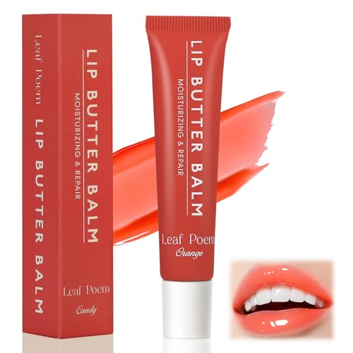 Summer Lippenbalsam mit Butter, Lip Butter Balm, Lippenbutter Balsam für Sofortige Feuchtigkeit, Glanz und Hydration, Pflegende Lippenmaske mit Pflanzenextrakt, Glänzendes Lippenöl (Orange) von Ceboic