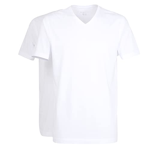 Bugatti Herren T-Shirts mit V-Ausschnitt, Slim Fit, 100% Baumwolle, Kurzarm, 2er Pack (DE/NL/SE/PL, Numerisch, 52, Regular, Regular, weiß-hell-Uni) von Ceceba