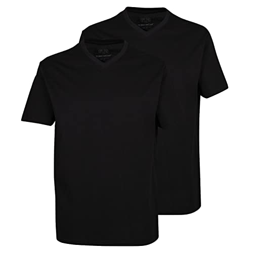 Ceceba Herren American T-Shirt, 2er Pack - V-Ausschnitt, Kurzarm, Baumwolle, Uni Schwarz 3XL von Ceceba