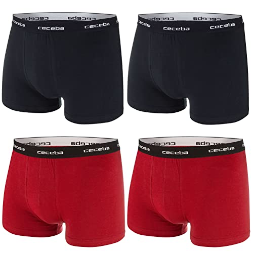 Ceceba Herren Boxershorts Pants Unterhosen Baumwolle | 4er Pack (XXL | 8, schwarz | rot) von Ceceba