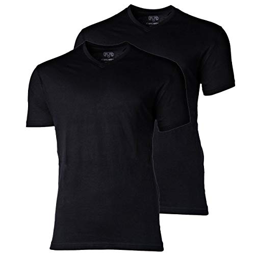 Ceceba Herren American T-Shirt, 2er Pack - V-Ausschnitt, Kurzarm, Baumwolle, Uni Schwarz XXL von Ceceba