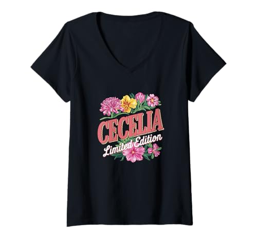 Damen Cecelia Limited Edition Blumen Custom Name Ehefrau Oma T-Shirt mit V-Ausschnitt Damen Cecelia Limited Edition Blumen Custom Name Ehefrau Oma T-Shirt mit V-Ausschnitt von Cecelia Personalized Flower Name Women Mother
