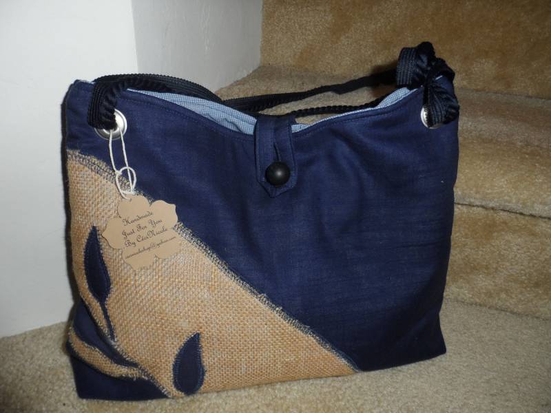 Bestickte Handtasche Aus Sackleinen Blaue Geldbörse Baumwollstoff von CeciNicoleShop