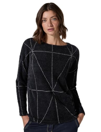 CECIL Damen B322389 Big Featheryarn Jacquard T-Shirt, Schwarz,M von Cecil