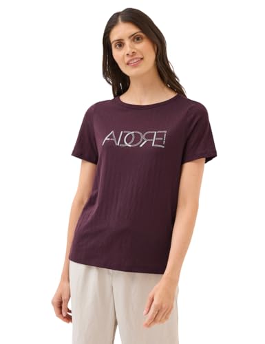 CECIL Damen 3227075 Ausbrenner Shirt mit Wording, Mulberry red, S von Cecil