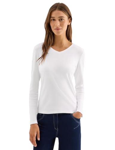 CECIL Damen 3227271 V-Neck Langarmshirt, White, M von Cecil