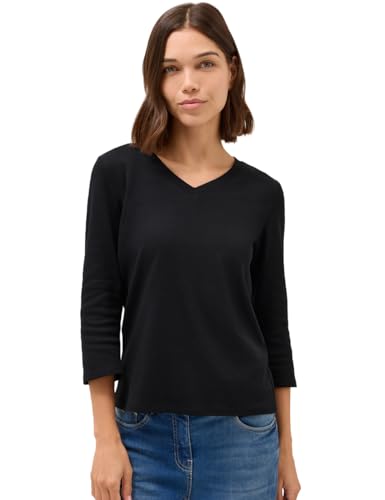 CECIL Damen 3227461 Basic V-Neck Shirt, Black, X-Small von Cecil