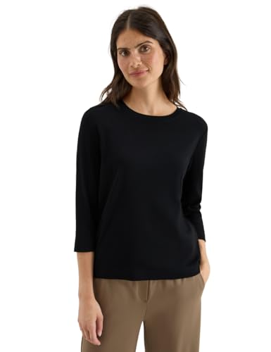 CECIL Damen 3227462 Shirt mit Rippstruktur, Black, Medium von Cecil