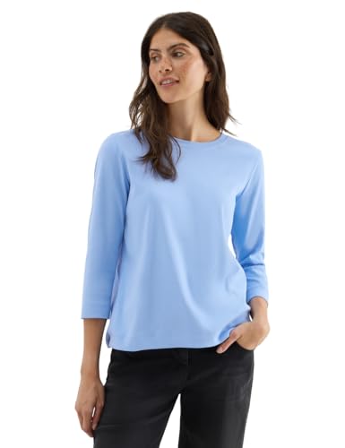 CECIL Damen 3227462 Shirt mit Rippstruktur, Sporty Light Blue, Small von Cecil