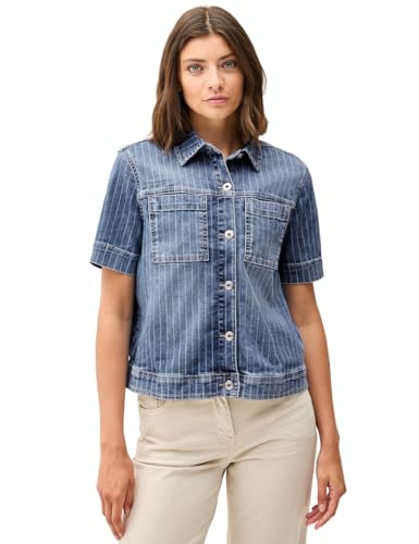 CECIL Damen B212721 Denim Overshirt mit Streifen, Mid Blue Used Wash, XXL von Cecil