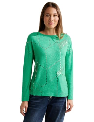 CECIL Damen B320655 Langarmshirt Gemustert, Cosy Easy Green Melange, XL von Cecil