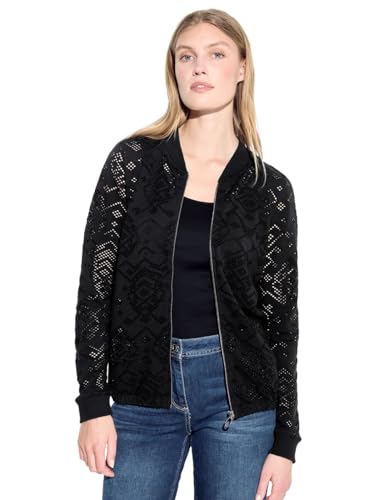 CECIL Damen B321513 Ajour Jacke, Black, L von Cecil