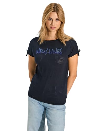 CECIL Damen B321779 T-Shirt mit Burn-Out Muster, universal Blue, XS von Cecil