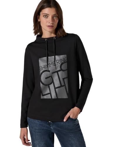 CECIL Damen B322396 TOS T-Shirt with New Shiny Print, Schwarz, XS EU von Cecil