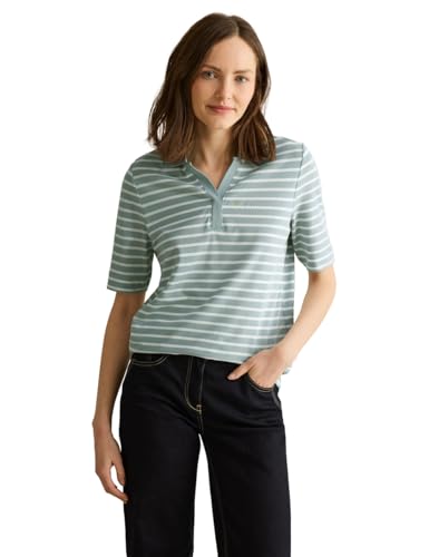 CECIL Damen B322948 Gestreiftes Piquée Poloshirt, cool salvia Green, L von Cecil