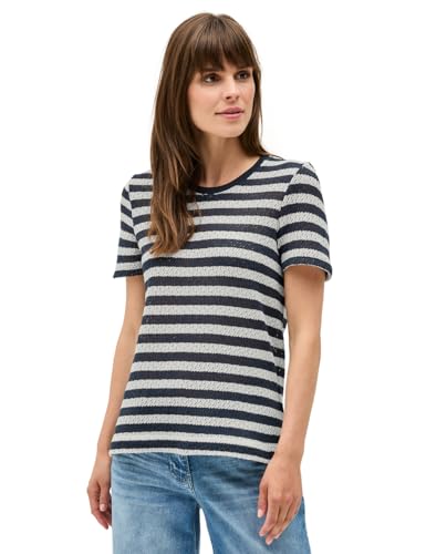 CECIL Damen B323520 Gestreiftes Ajour T-Shirt, Urban Navy Blue, XS von Cecil