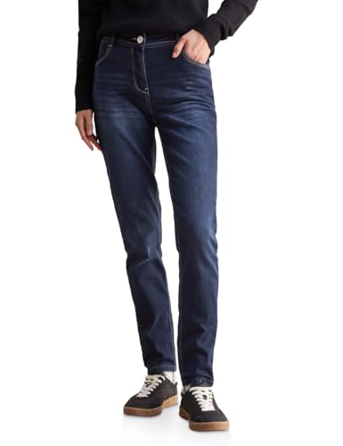 CECIL Damen Style Toronto 1-knopf 49 Jeans Im Slim Fit, Mid Blue Used Wash, 36W / 30L EU von Cecil