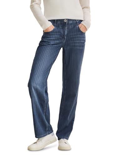 CECIL Damen B378896 Wide Leg Jeans mit Streifen, mid Blue Used wash, 32W x 32L von Cecil