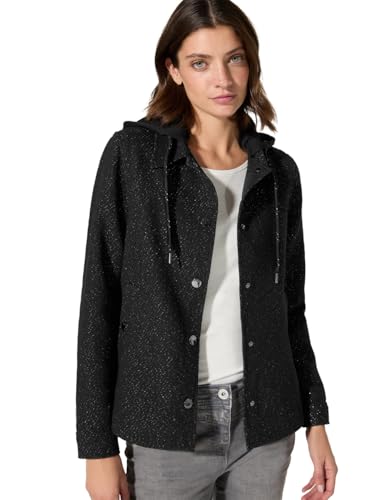 CECIL Damen B212372 Fake Wool Overshirt W. Hoody, Schwarz, XL EU von Cecil
