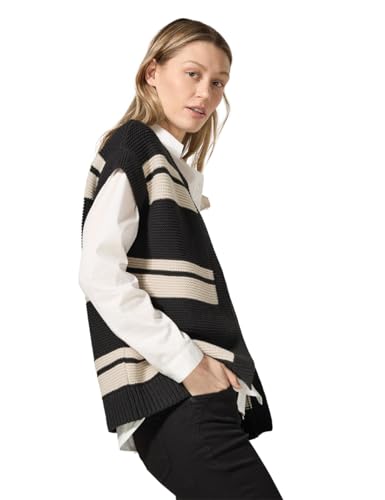 CECIL Damen B253908 Gestreifte Weste, Schwarz, S EU von Cecil