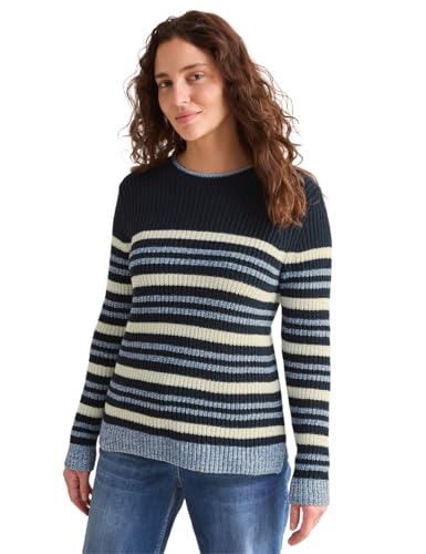 CECIL Damen B303136 Gestreifter Mouline Pullover, Universal Blue, M EU von Cecil