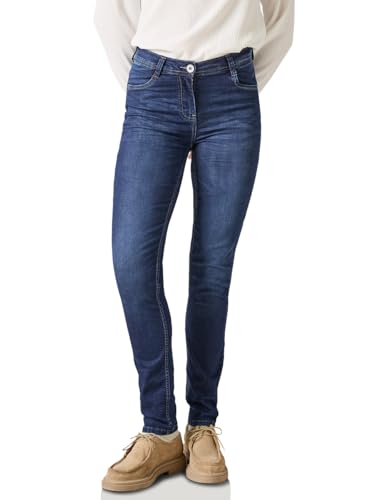 CECIL Damen Style Vicky 1-Knopf 49 Jeans im Slim Fit, Dark Blue Wash, 26W / 32L von Cecil