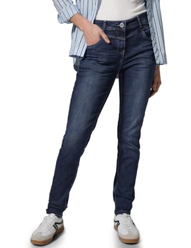 CECIL Damen Style Vicky 1-Knopf 49 Jeans im Slim Fit, Dark Blue Wash, 28W / 30L von Cecil