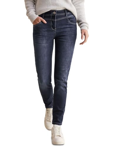 CECIL Damen Style Toronto 1-Knopf 49 Jeans im Slim Fit, Dark Blue Wash, 30W / 32L von Cecil