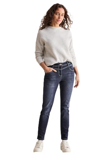 CECIL Damen Style Toronto 1-Knopf 49 Jeans im Slim Fit, Dark Blue Wash, 32W / 30L von Cecil