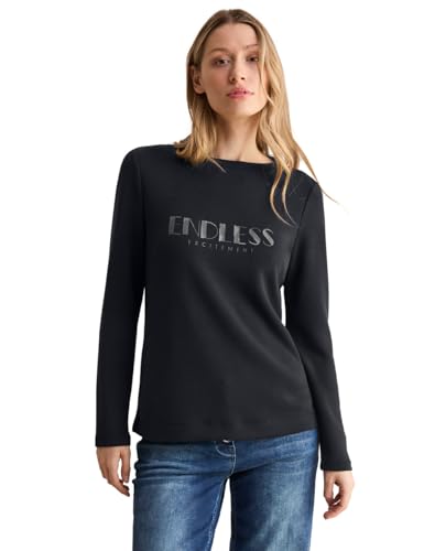 CECIL Damen B322471 Langarmshirt Mit Wording, Schwarz, XL EU von Cecil