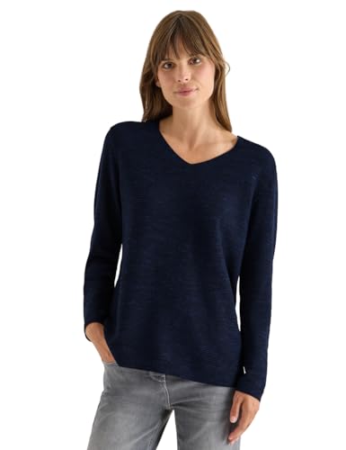 CECIL V-Neck Pullover deep Blue Heather Melange L von Cecil