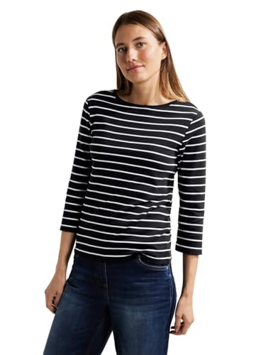 CECIL Damen B320356 Basic Baumwollshirt U-Boot Ausschnitt, Black, S von Cecil