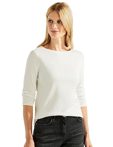 Cecil Damen B317389 Basic Baumwollshirt U Boot Ausschnitt, Vanilla White, XL EU von Cecil