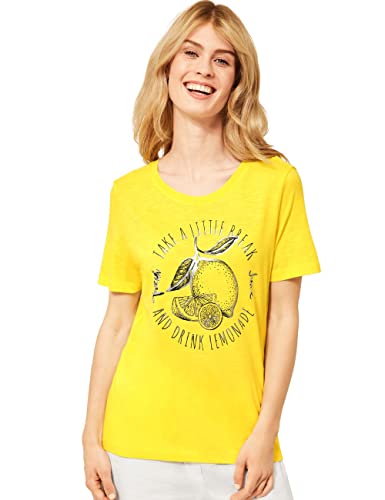 CECIL Damen B317776 Sommershirt mit Zitrusfrüchten und Wording, Lemon Juice Yellow, S von Cecil