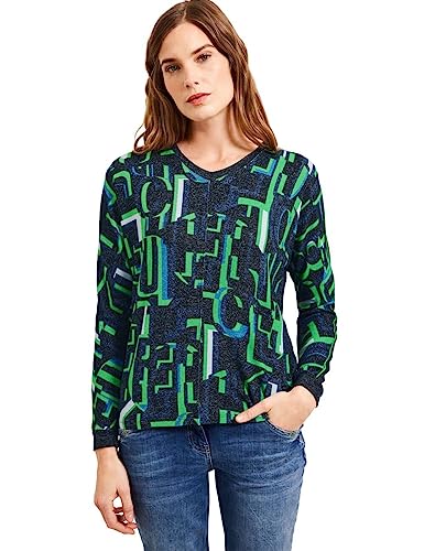 CECIL Damen B319123 Langarmshirt Bedruckt, deep Blue Melange, L von Cecil