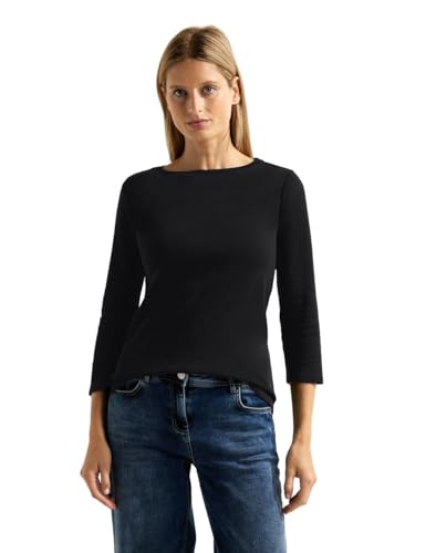 Cecil Damen Basic Boatneck T-Shirt, Black, XS von Cecil