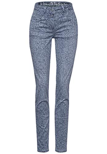 Cecil Damen Hose mit Animal Print-Mix Quiet Blue 32 schmal geschnitten, Mittlere Leibhöhe, Karottenhose, Tierisches Muster, Stoffhose Style Vicky von Cecil