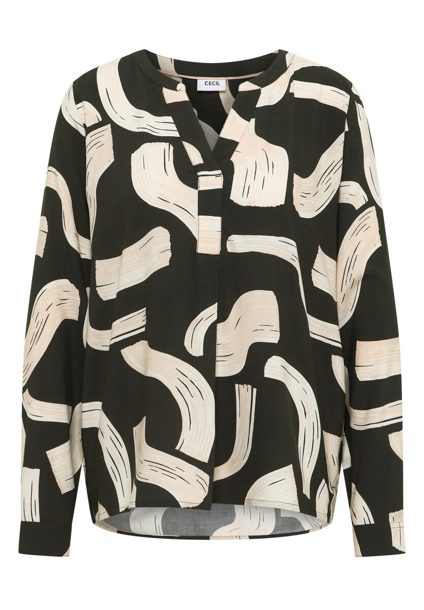 Cecil - Gemusterte Split Neck Bluse grün - Gr. - XL von Cecil