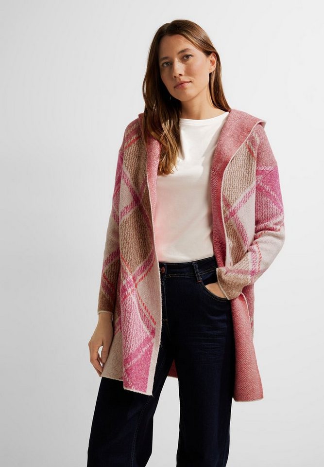 Cecil Kapuzenstrickjacke Open Cosy Jacquard Cardigan In Long Form mit Jacquard-Muster von Cecil