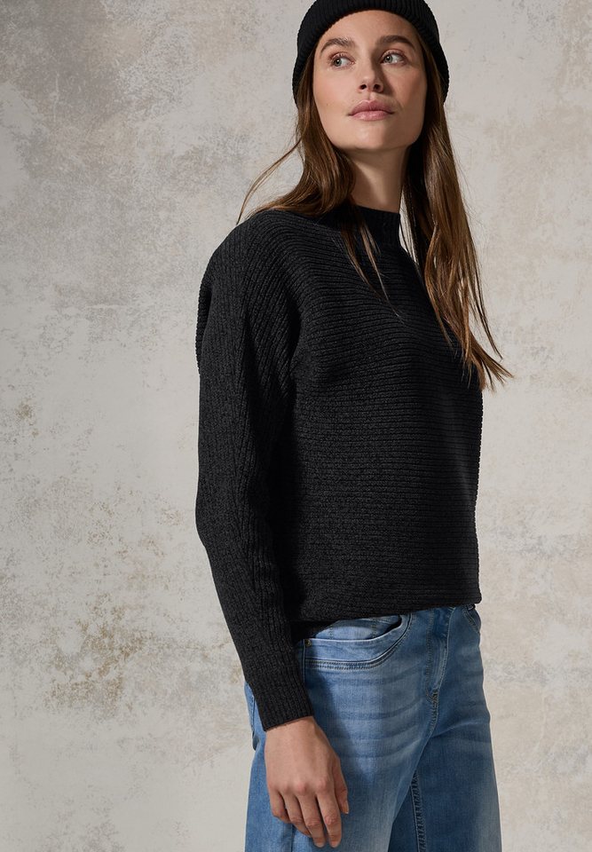CECIL Stehkragenpullover in melierter Optik aus softem Rippstrick von CECIL