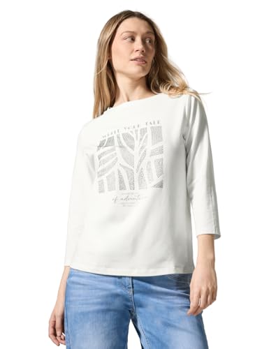 CECIL Damen B322480 Shirt Mit Glitzer-Motiv, Vanilla White,XXL von Cecil