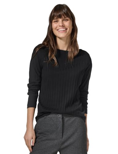 CECIL Damen B322493 Shirt Mit Rippstruktur, Schwarz, M EU von Cecil
