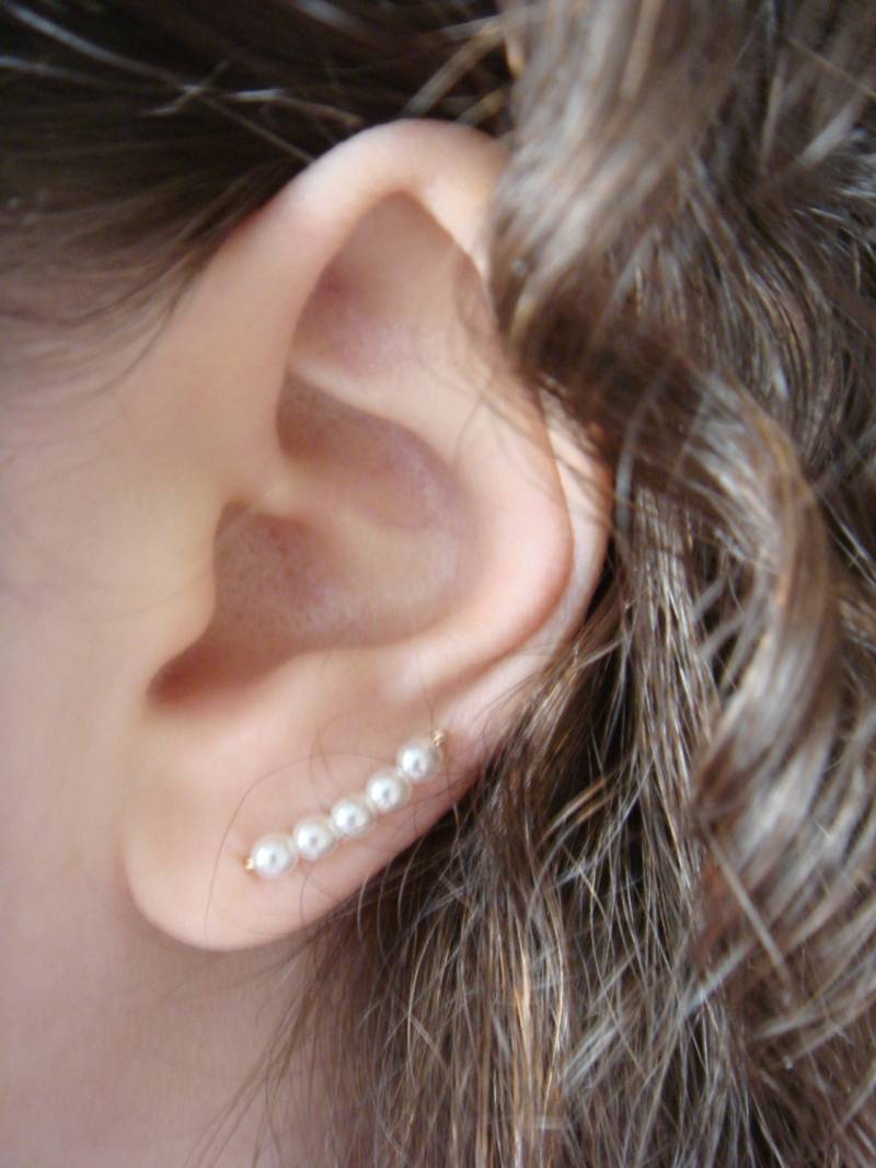 Perlen Ohrmanschette Ohrringe - Ohr Kletterer Braut Hochzeit Brautjungfern Geschenk Gold Filled Und Swarovski Weißen von Cecileis