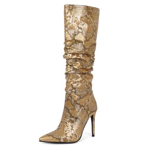 Ceciloroda DaHerren Knee Hohe Stiefel Gold Slouchy Ruched Wide Calf Fall Schuhe Pointed Toe Pull On Dressy Stiefel Stiletto Gemütlich Size 38 Ceciloroda DaHerren Knee Hohe Stiefel Gold Slouchy Ruched Wide Calf Fall Schuhe Pointed Toe Pull On Dressy Stiefel Stiletto Gemütlich Size 38 von Ceciloroda