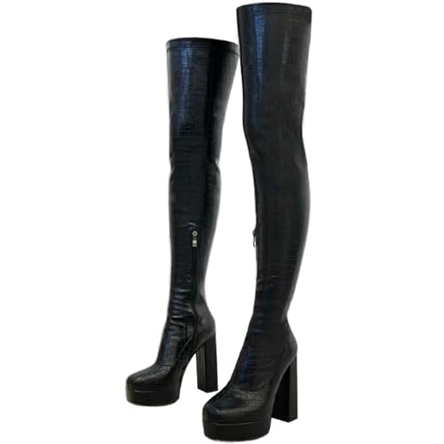 Ceciloroda DaHerren Over-the-Kniestiefel Plateau Blockabsatz Thigh Hohe Stiefel Stretch Botas para Mujer Pole Dance Stripper Black Size 42 Ceciloroda DaHerren Over-the-Kniestiefel Plateau Blockabsatz Thigh Hohe Stiefel Stretch Botas para Mujer Pole Dance Stripper Black Size 42 von Ceciloroda