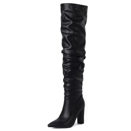 Ceciloroda DaHerren Thigh Hohe Stiefel Black Slouchy Ruched Wide Calf Fall Schuhe Pointed Toe Pull On Dressy OverKniestiefel Blockabsatz Size 38 Ceciloroda DaHerren Thigh Hohe Stiefel Black Slouchy Ruched Wide Calf Fall Schuhe Pointed Toe Pull On Dressy OverKniestiefel Blockabsatz Size 38 von Ceciloroda