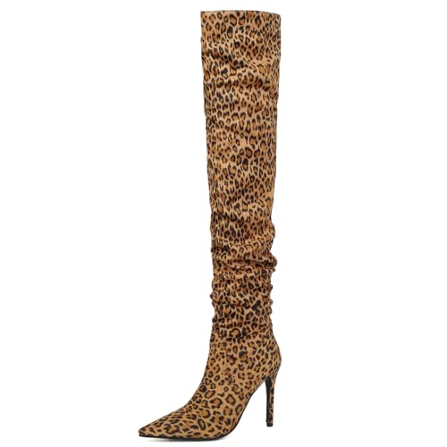 Ceciloroda DaHerren Thigh Hohe Stiefel Leopard Slouchy Ruched Wide Calf Fall Schuhe Pointed Toe Pull On Dressy OverKniestiefel Stiletto Höhe Ferse Size 38 Ceciloroda DaHerren Thigh Hohe Stiefel Leopard Slouchy Ruched Wide Calf Fall Schuhe Pointed Toe Pull On Dressy OverKniestiefel Stiletto Höhe Ferse Size 38 von Ceciloroda