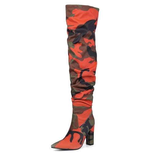Ceciloroda DaHerren Thigh Hohe Stiefel Orange Slouchy Ruched Wide Calf Fall Schuhe Pointed Toe Pull On Dressy OverKniestiefel Blockabsatz Size 38 Ceciloroda DaHerren Thigh Hohe Stiefel Orange Slouchy Ruched Wide Calf Fall Schuhe Pointed Toe Pull On Dressy OverKniestiefel Blockabsatz Size 38 von Ceciloroda